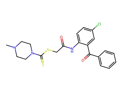 2-(2-benzoyl-4-chloroanilino)-2-oxoethyl 4-methyltetrahydro-1(2H)-pyrazinecarbodithioate structure
