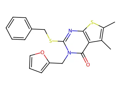 2-Benzylsulfanyl-3-furan-2-ylmethyl-5,6-dimethyl-3H-thieno[2,3-d]pyrimidin-4-one structure