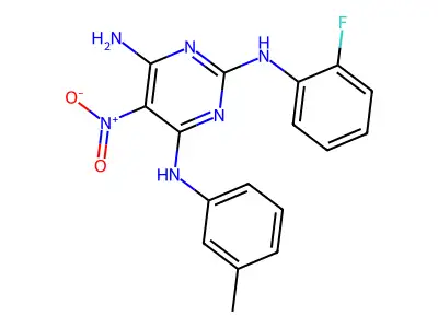 2-N-(2-fluorophenyl)-4-N-(3-methylphenyl)-5-nitropyrimidine-2,4,6-triamine structure