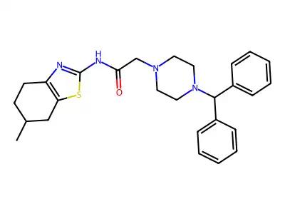 2-[4-(diphenylmethyl)piperazin-1-yl]-N-(6-methyl-4,5,6,7-tetrahydro-1,3-benzothiazol-2-yl)acetamide structure