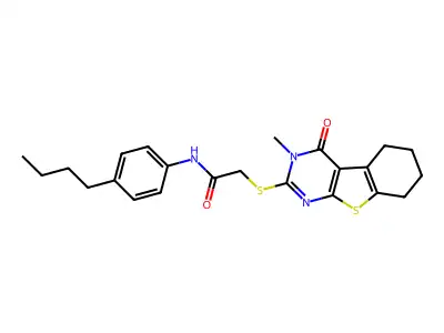 N-(4-butylphenyl)-2-(3-methyl-4-oxo(3,5,6,7,8-pentahydrobenzo[b]thiopheno[2,3-d]pyrimidin-2-ylthio))acetamide structure
