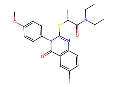 N,N-diethyl-2-[6-iodo-3-(4-methoxyphenyl)-4-oxoquinazolin-2-yl]sulfanylpropanamide structure