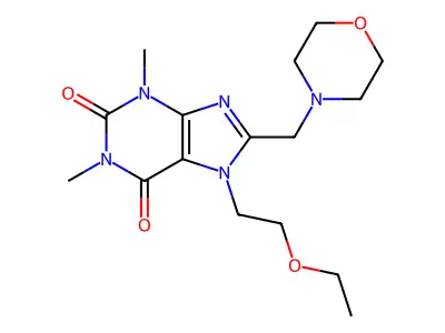 7-(2-ethoxyethyl)-1,3-dimethyl-8-(morpholinomethyl)-1H-purine-2,6(3H,7H)-dione structure