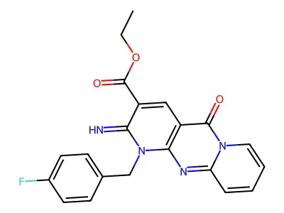 ethyl 7-[(4-fluorophenyl)methyl]-6-imino-2-oxo-1,7,9-triazatricyclo[8.4.0.0^{3,8}]tetradeca-3(8),4,9,11,13-pentaene-5-carboxylate structure