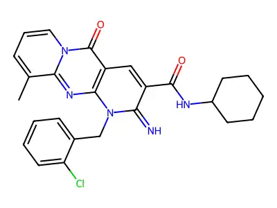 1-(2-chlorobenzyl)-N-cyclohexyl-2-imino-10-methyl-5-oxo-1,5-dihydro-2H-dipyrido[1,2-a:2',3'-d]pyrimidine-3-carboxamide structure