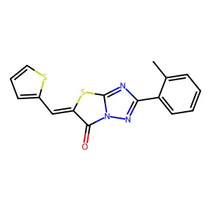 (5Z)-2-(2-methylphenyl)-5-(thien-2-ylmethylene)[1,3]thiazolo[3,2-b][1,2,4]triazol-6(5H)-one structure