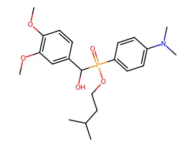 isopentyl ((3,4-dimethoxyphenyl)(hydroxy)methyl)(4-(dimethylamino)phenyl)phosphinate structure