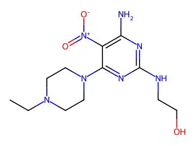 2-{[4-Amino-6-(4-ethylpiperazin-1-yl)-5-nitropyrimidin-2-yl]amino}ethanol structure
