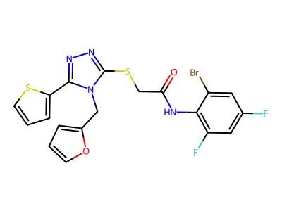 N-(2-bromo-4,6-difluorophenyl)-2-{[4-(furan-2-ylmethyl)-5-(thiophen-2-yl)-4H-1,2,4-triazol-3-yl]sulfanyl}acetamide structure