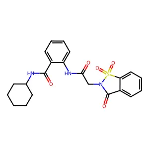 N-cyclohexyl-2-[[2-(1,1,3-trioxo-1,2-benzothiazol-2-yl)acetyl]amino]benzamide structure