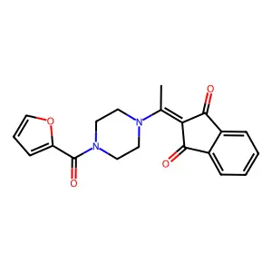 2-{1-[4-(furan-2-carbonyl)piperazin-1-yl]ethylidene}-2,3-dihydro-1H-indene-1,3-dione structure
