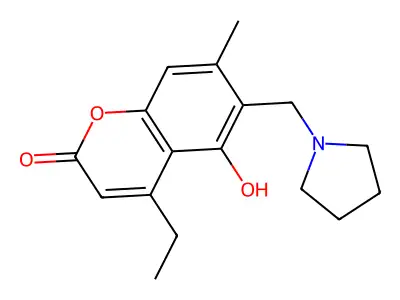 4-Ethyl-5-hydroxy-7-methyl-6-(pyrrolidin-1-ylmethyl)chromen-2-one structure