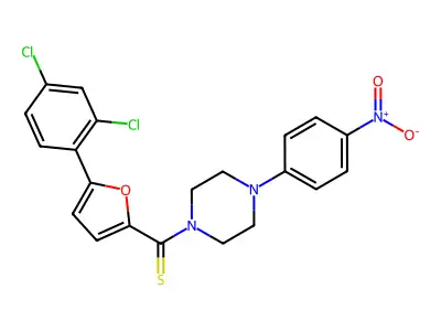 [5-(2,4-dichlorophenyl)furan-2-yl]-[4-(4-nitrophenyl)piperazin-1-yl]methanethione structure