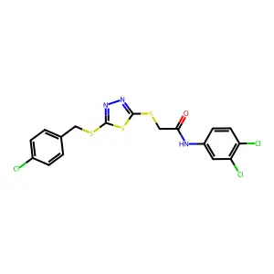 2-({5-[(4-chlorobenzyl)sulfanyl]-1,3,4-thiadiazol-2-yl}sulfanyl)-N-(3,4-dichlorophenyl)acetamide structure