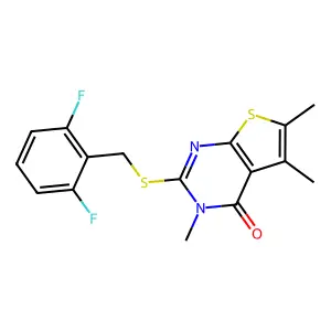 2-[(2,6-difluorobenzyl)sulfanyl]-3,5,6-trimethylthieno[2,3-d]pyrimidin-4(3H)-one structure