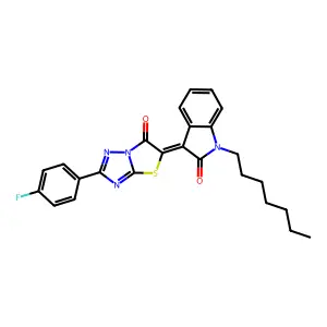 (3Z)-3-[2-(4-fluorophenyl)-6-oxo[1,3]thiazolo[3,2-b][1,2,4]triazol-5(6H)-ylidene]-1-heptyl-1,3-dihydro-2H-indol-2-one structure