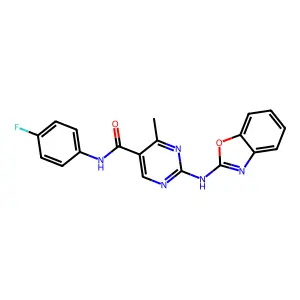 2-(1,3-benzoxazol-2-ylamino)-N-(4-fluorophenyl)-4-methylpyrimidine-5-carboxamide structure