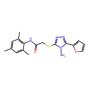 2-((4-amino-5-(furan-2-yl)-4H-1,2,4-triazol-3-yl)thio)-N-mesitylacetamide structure