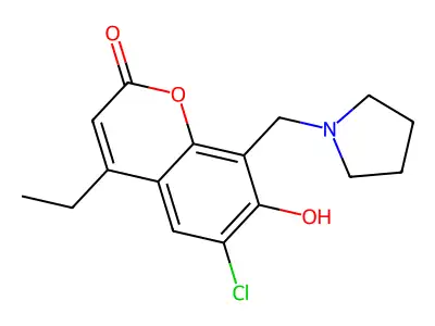 6-chloro-4-ethyl-7-hydroxy-8-(pyrrolidin-1-ylmethyl)-2H-chromen-2-one structure