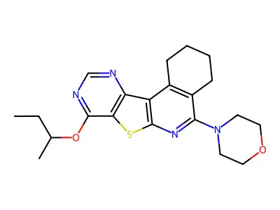 4-(8-(sec-butoxy)-1,2,3,4-tetrahydropyrimido[4',5':4,5]thieno[2,3-c]isoquinolin-5-yl)morpholine structure