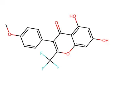 5,7-dihydroxy-3-(4-methoxyphenyl)-2-(trifluoromethyl)-4H-chromen-4-one structure