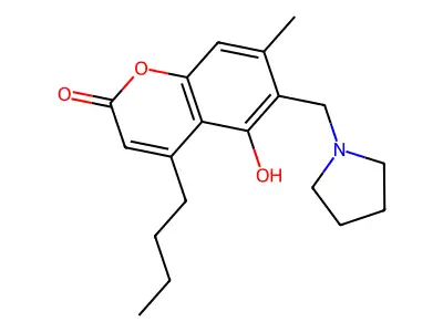 4-butyl-5-hydroxy-7-methyl-6-(1-pyrrolidinylmethyl)-2H-chromen-2-one structure