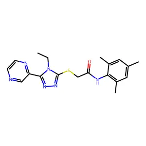 2-((4-Ethyl-5-(2-pyrazinyl)-4H-1,2,4-triazol-3-YL)thio)-N-mesitylacetamide structure