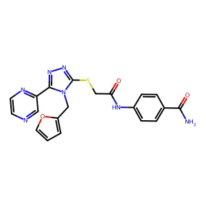 4-[({[4-(furan-2-ylmethyl)-5-(pyrazin-2-yl)-4H-1,2,4-triazol-3-yl]sulfanyl}acetyl)amino]benzamide structure