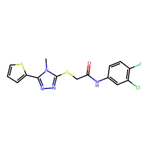 N-(3-chloro-4-fluorophenyl)-2-{[4-methyl-5-(thiophen-2-yl)-4H-1,2,4-triazol-3-yl]sulfanyl}acetamide structure