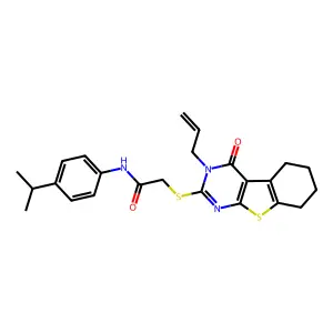 N-[4-(methylethyl)phenyl]-2-(4-oxo-3-prop-2-enyl(3,5,6,7,8-pentahydrobenzo[b]t hiopheno[2,3-d]pyrimidin-2-ylthio))acetamide structure
