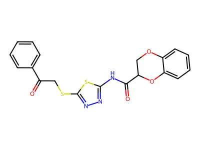 N-{5-[(2-oxo-2-phenylethyl)sulfanyl]-1,3,4-thiadiazol-2-yl}-2,3-dihydro-1,4-benzodioxine-2-carboxamide structure