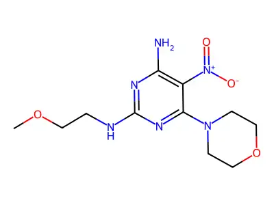 N2-(2-methoxyethyl)-6-morpholino-5-nitropyrimidine-2,4-diamine structure
