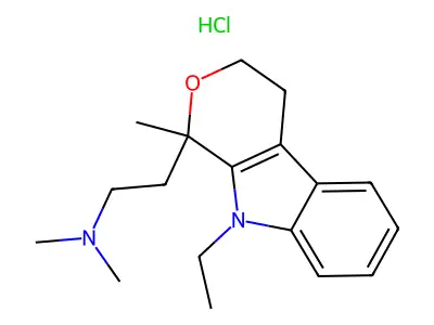 Pyrano(3,4-b)indole, 1,3,4,9-tetrahydro-1-(2-(dimethylamino)ethyl)-9-ethyl-1-methyl-, hydrochloride structure