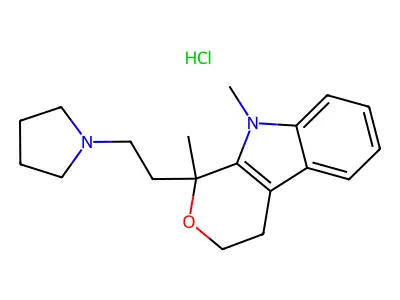 1,3,4,9-Tetrahydro-1,9-dimethyl-1-(2-pyrrolidinoethyl)pyrano(3,4-b)indole hydrochloride structure