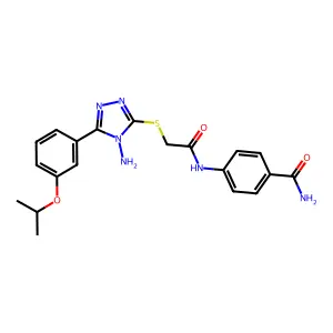 4-{[({4-amino-5-[3-(propan-2-yloxy)phenyl]-4H-1,2,4-triazol-3-yl}sulfanyl)acetyl]amino}benzamide structure