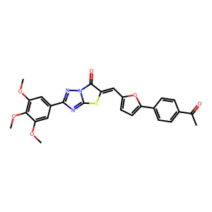 (5Z)-5-{[5-(4-acetylphenyl)-2-furyl]methylene}-2-(3,4,5-trimethoxyphenyl)[1,3]thiazolo[3,2-b][1,2,4]triazol-6(5H)-one structure