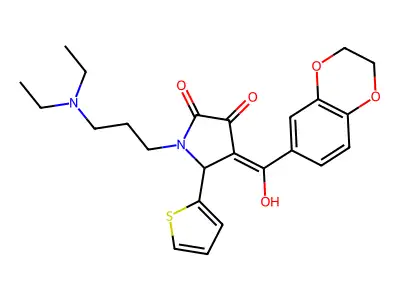 1-[3-(diethylamino)propyl]-4-(2,3-dihydro-1,4-benzodioxine-6-carbonyl)-3-hydroxy-5-(thiophen-2-yl)-2,5-dihydro-1H-pyrrol-2-one structure