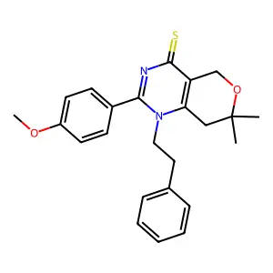 2-(4-methoxyphenyl)-7,7-dimethyl-1-phenethyl-5,8-dihydropyrano[4,3-d]pyrimidine-4-thione structure