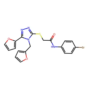 N-(4-bromophenyl)-2-{[5-(furan-2-yl)-4-(furan-2-ylmethyl)-4H-1,2,4-triazol-3-yl]sulfanyl}acetamide structure