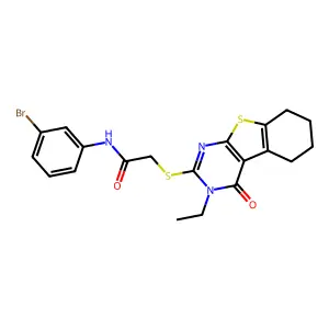 N-(3-bromophenyl)-2-(3-ethyl-4-oxo(3,5,6,7,8-pentahydrobenzo[b]thiopheno[2,3-d]pyrimidin-2-ylthio))acetamide structure