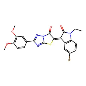 (3Z)-5-bromo-3-[2-(3,4-dimethoxyphenyl)-6-oxo[1,3]thiazolo[3,2-b][1,2,4]triazol-5(6H)-ylidene]-1-ethyl-1,3-dihydro-2H-indol-2-one structure