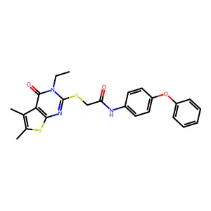 2-[(3-ethyl-5,6-dimethyl-4-oxo-3,4-dihydrothieno[2,3-d]pyrimidin-2-yl)sulfanyl]-N-(4-phenoxyphenyl)acetamide structure