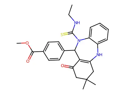methyl 4-[10-(ethylcarbamothioyl)-1-hydroxy-3,3-dimethyl-3,4,10,11-tetrahydro-2H-dibenzo[b,e][1,4]diazepin-11-yl]benzoate structure