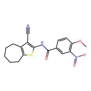 N-(3-cyano-5,6,7,8-tetrahydro-4H-cyclohepta[b]thiophen-2-yl)-4-methoxy-3-nitrobenzamide structure