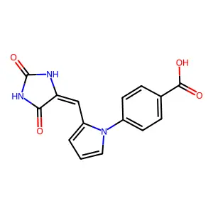 4-(2-((2,5-dioxoimidazolidin-4-ylidene)methyl)-1H-pyrrol-1-yl)benzoic acid structure