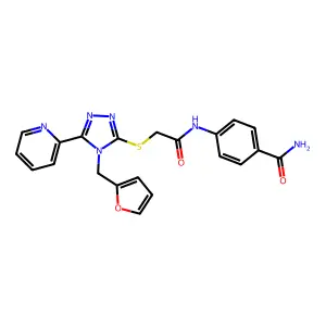 4-[({[4-(furan-2-ylmethyl)-5-(pyridin-2-yl)-4H-1,2,4-triazol-3-yl]sulfanyl}acetyl)amino]benzamide structure