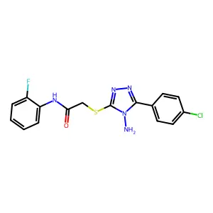2-((4-amino-5-(4-chlorophenyl)-4H-1,2,4-triazol-3-yl)thio)-N-(2-fluorophenyl)acetamide structure