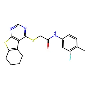 N-(3-fluoro-4-methylphenyl)-2-(5,6,7,8-tetrahydro[1]benzothieno[2,3-d]pyrimidin-4-ylsulfanyl)acetamide structure