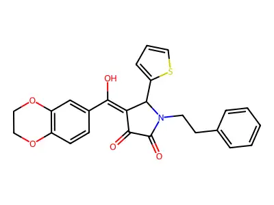 4-(2,3-dihydro-1,4-benzodioxine-6-carbonyl)-3-hydroxy-1-(2-phenylethyl)-5-(thiophen-2-yl)-2,5-dihydro-1H-pyrrol-2-one structure