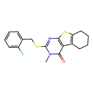 2-[(2-fluorobenzyl)sulfanyl]-3-methyl-5,6,7,8-tetrahydro[1]benzothieno[2,3-d]pyrimidin-4(3H)-one structure
